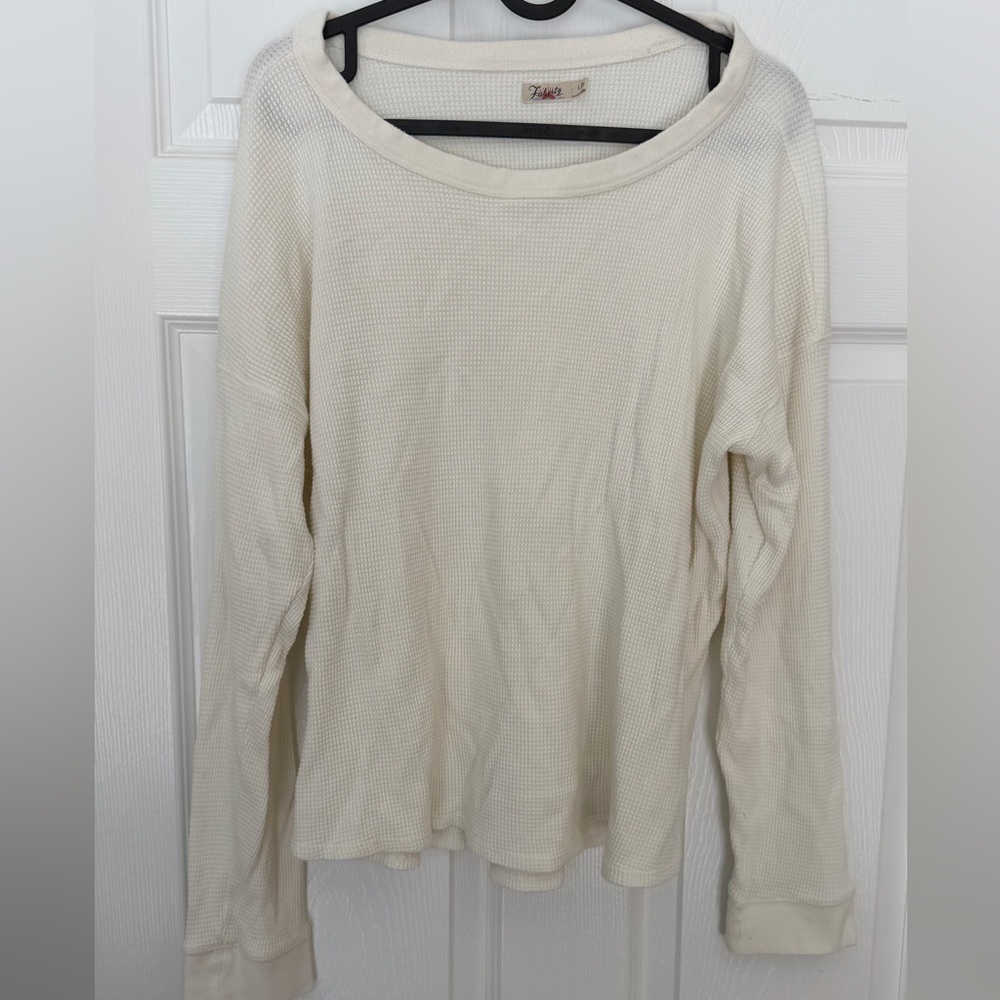 Faherty Women's White Cream Waffle Knit Long Sleeve Tee